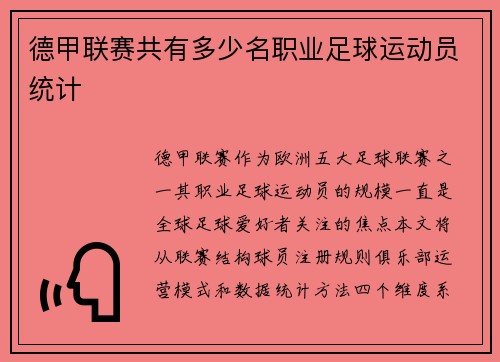 德甲联赛共有多少名职业足球运动员统计